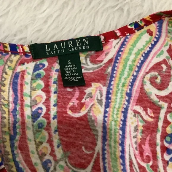 Lauren Ralph Lauren women’s red paisley sleeveless ruffle summer knit dress S - Picture 8 of 9